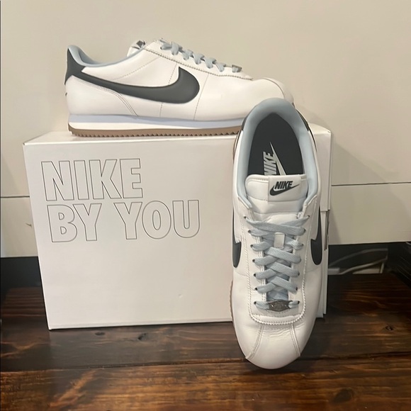 Nike Custom Cortez White and Black Athletic Shoes - Picture 1 of 5